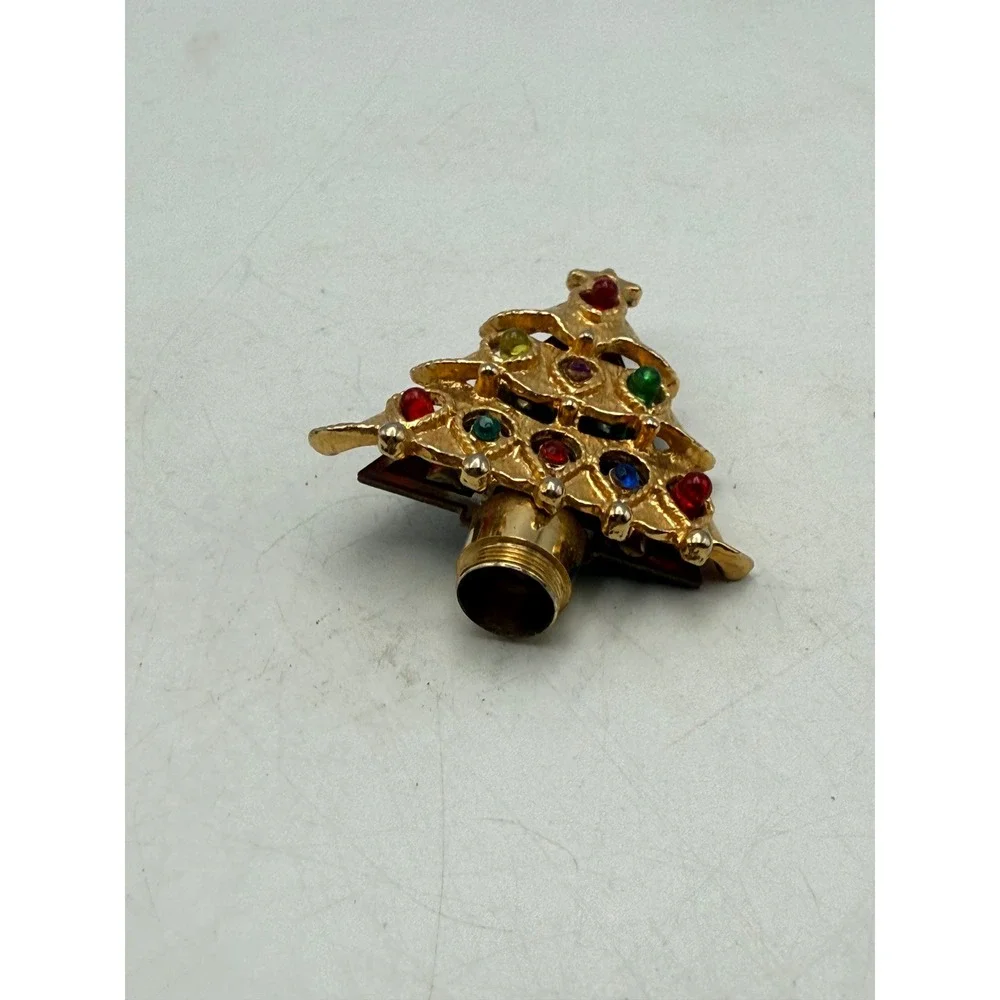 Vintage Gold Tone Christmas Tree Brooch Multi Color Rhinestone Holiday Pin